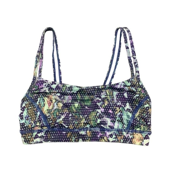 Lululemon Sports Bra Women’s Size 4 US Purple Green Floral Dotted “Straight Up” - Picture 1 of 12